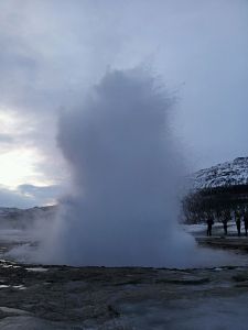 The best shot I could get of Geysir exploding!