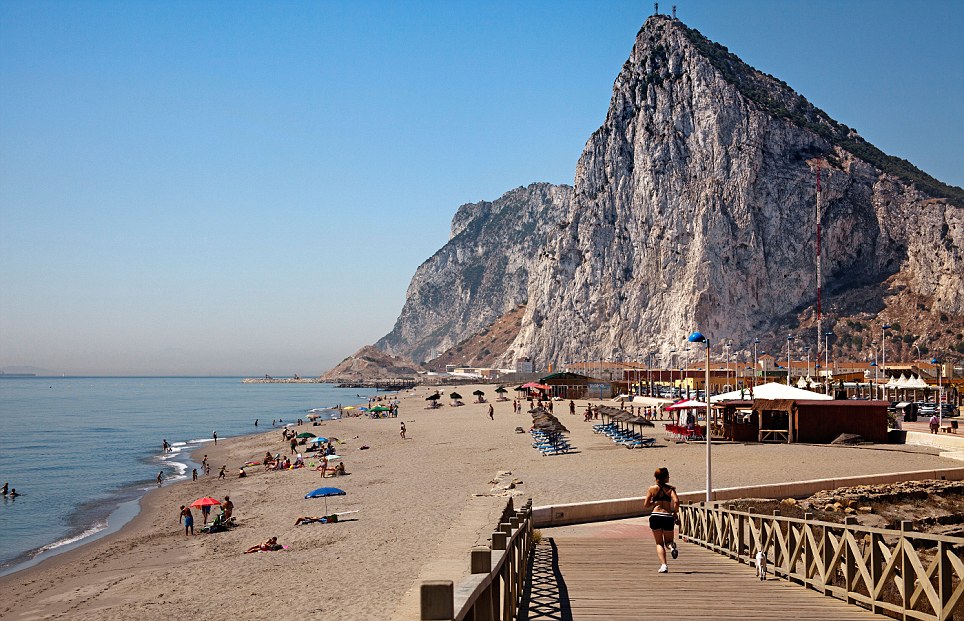 Santa Barbara beach and Rock of Gibraltar La Linea Cadiz Andalusia Spain